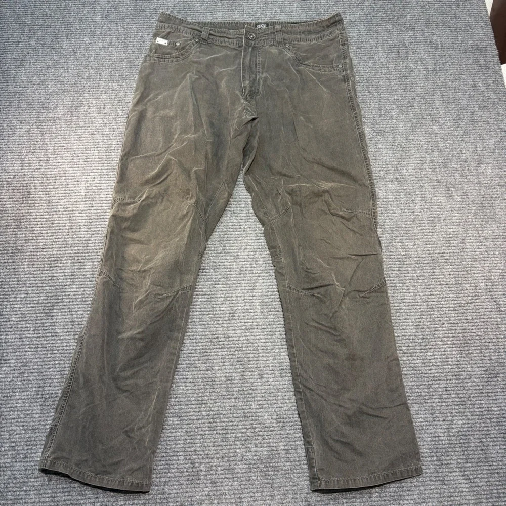 Kuhl Rydr Mens 35x32 Charcoal Grey Brown Cotton Twill Outdoor Hiking Pants
